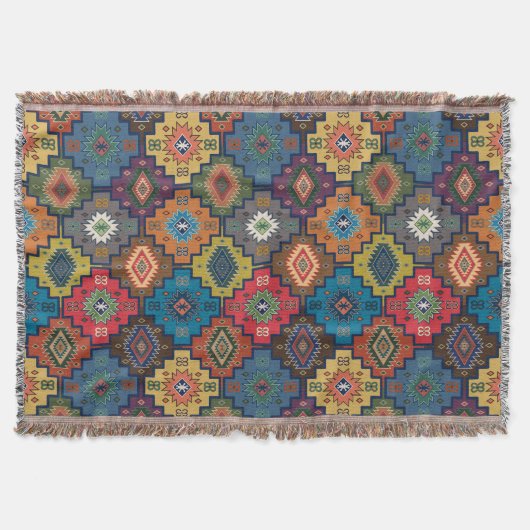 トルコカラフル民族の模様 スローブランケット (正面)