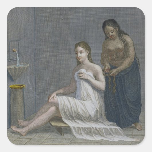 トルコガール、彼女の髪をバスで編まれる スクエアシール (正面)