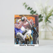 トルコバイクもしくは自転車に乗る人 おもしろい ポストカード (スタンド正面)