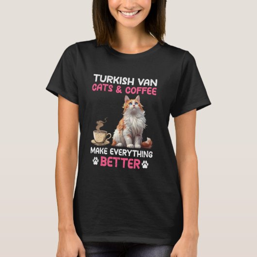 トルコバン猫とコーヒーで何でも良くなる Tシャツ (正面)