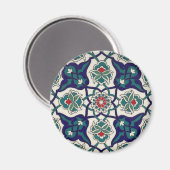 トルコブルーの陶器の花模様 マグネット (正面/裏面)
