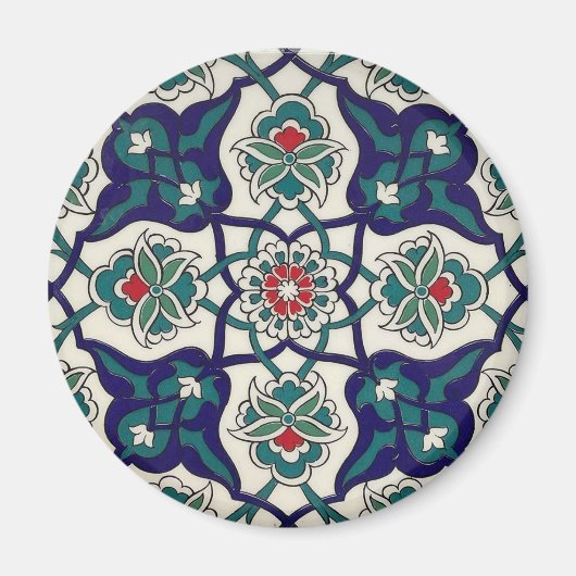 トルコブルーの陶器の花模様 マグネット (正面)