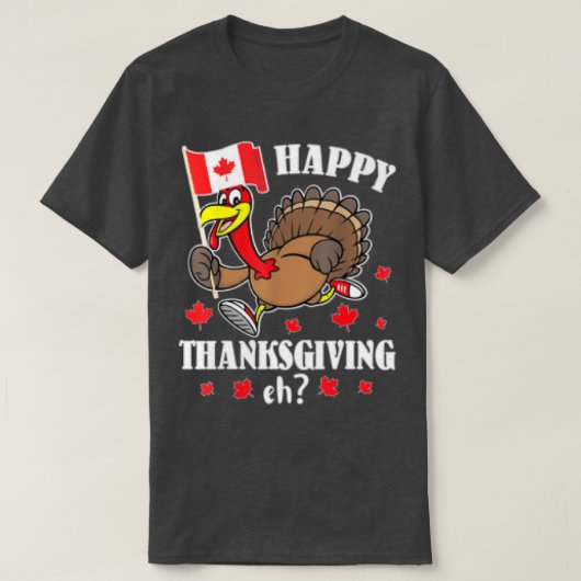 トルコランニングのカナダ国旗Happy Thanksgiving Tシャツ (デザイン正面)