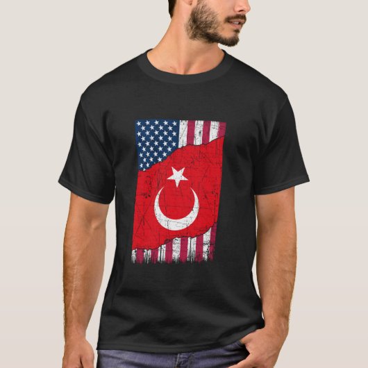 トルコヴィンテージ愛国的なトルコ系米国国旗T S Tシャツ (正面)