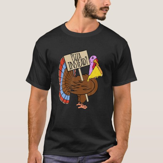 トルコ代わりに感謝祭のピザをおもしろい食べる Tシャツ (正面)