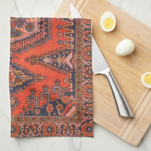 トルコ伝統的ラグヴィンテージアンティークカーペット キッチンタオル (四つ折り)