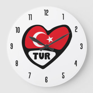 トルコ国コードTURフラグハート ラージ壁時計