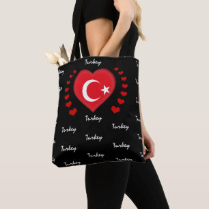 トルコ国旗およびハート、トルコ国旗ファッション/sport トートバッグ