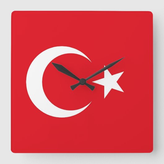 トルコ国旗が付いた壁時計 スクエア壁時計 (正面)