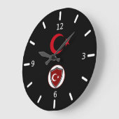 トルコ国旗とエンブレム ラージ壁時計 (傾斜)