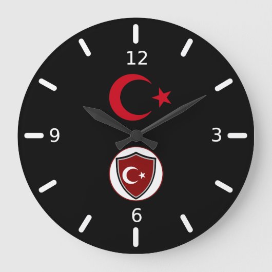 トルコ国旗とエンブレム ラージ壁時計 (正面)