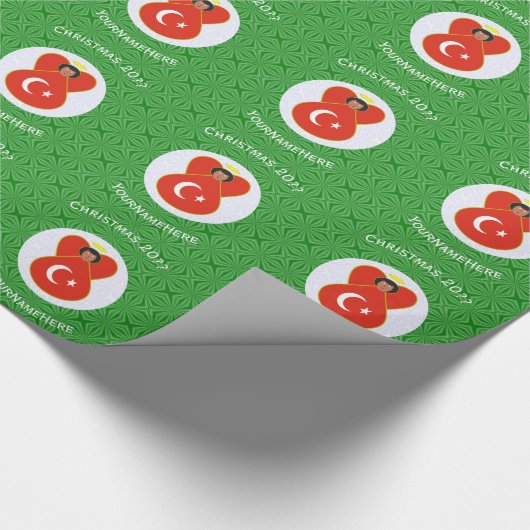 トルコ国旗のクリスマスエンジェルパーソナライズされたギフト ラッピングペーパー (角)
