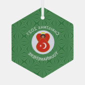 トルコ国旗のクリスマスエンジェル 名前 年 六角形 ガラスオーナメント (裏面)