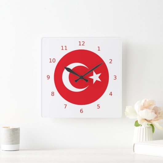 トルコ国旗の壁時計 スクエア壁時計 (ホーム)