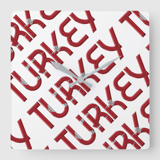 トルコ国旗の色タイポグラフィ スクエア壁時計 (正面)