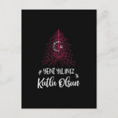 トルコ国旗を持つハッピー新年クリスマスツリー シーズンポストカード (正面)