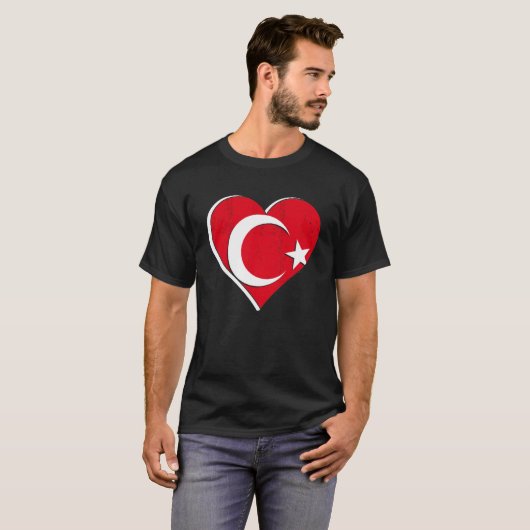 トルコ国旗ハートイスタンブールアンカラトゥルキエ誇りを持った Tシャツ (正面フル)