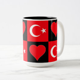 トルコ国旗ハートパターンおもしろい愛国的トルコ ツートーンマグカップ