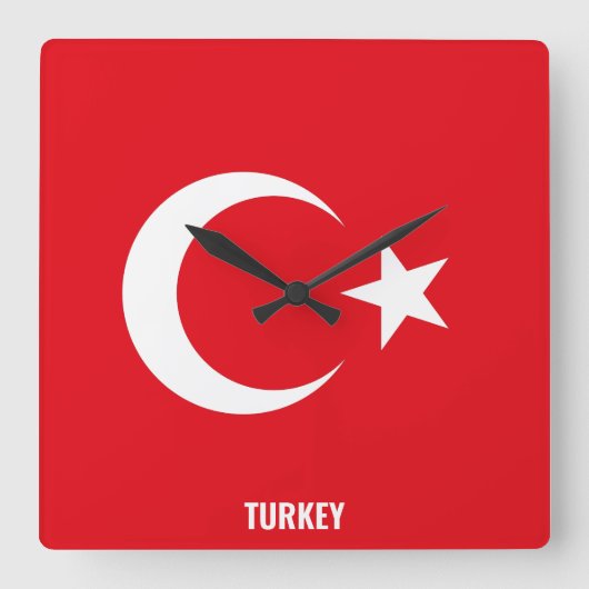 トルコ国旗愛国 スクエア壁時計 (正面)