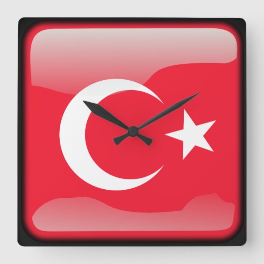 トルコ国旗 スクエア壁時計 (正面)