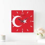 トルコ国旗 スクエア壁時計 (ホーム)