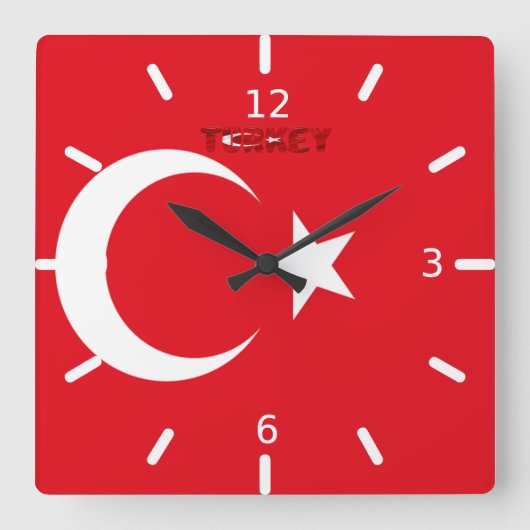 トルコ国旗 スクエア壁時計 (正面)