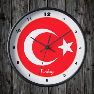 トルコ国旗、トルコトレンディーホーム/デザイン時計 ラウンド壁時計