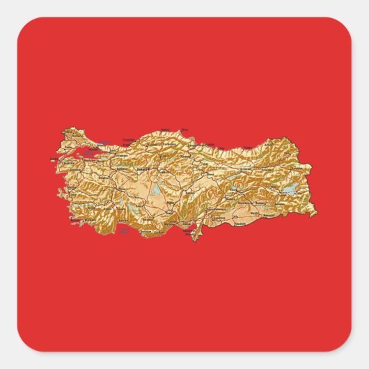 トルコ地図ステッカー スクエアシール (正面)