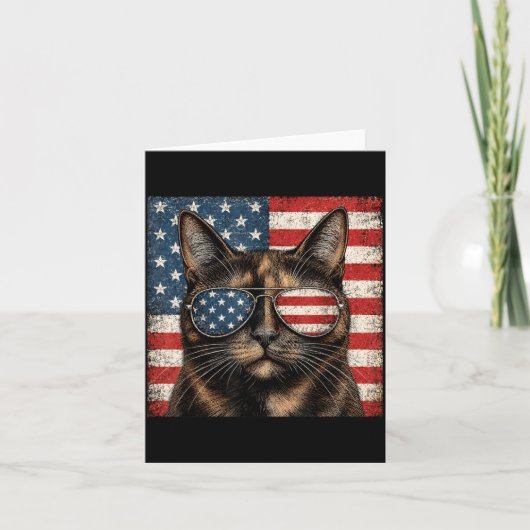 トルコ柄の猫の七月四日アメリカ国旗 カード (正面)