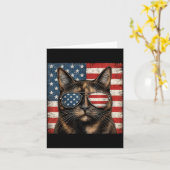 トルコ柄の猫の七月四日アメリカ国旗 カード (黄色い花)