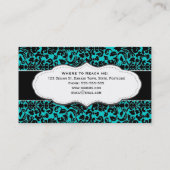 トルコ石のティール（緑がかった色）の青いダマスク織の名刺 名刺 (裏面)