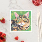 トルコ石柄の猫の水彩画 スタンダードカクテルナプキン (インサイチュ)