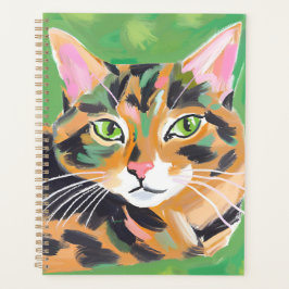 トルコ石柄の猫の水彩画 プランナー手帳