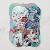 トルコ童話ティール（緑がかった色）ブルー金ゴールドスパークル 招待状 (正面/裏面)