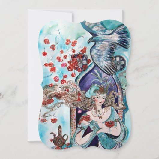 トルコ童話ティール（緑がかった色）ブルー金ゴールドスパークル 招待状 (正面)