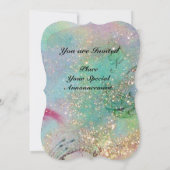 トルコ童話ティール（緑がかった色）ブルー金ゴールドスパークル 招待状 (裏面)