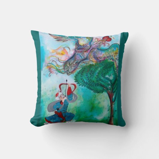 トルコ童話/フェニックスとアーチャー、緑 クッション (正面)
