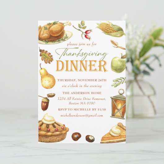 トルコ素朴感謝祭ディナーウォーター色 招待状 (スタンド正面)