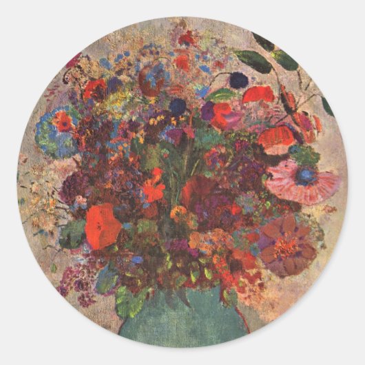 トルコ花瓶byオディロン・レドン，ヴィンテージ花器アート ラウンドシール (正面)