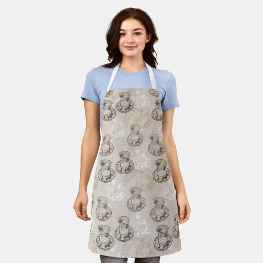 トルコ茶カップソーサーのキューブ エプロン (着用した状態)