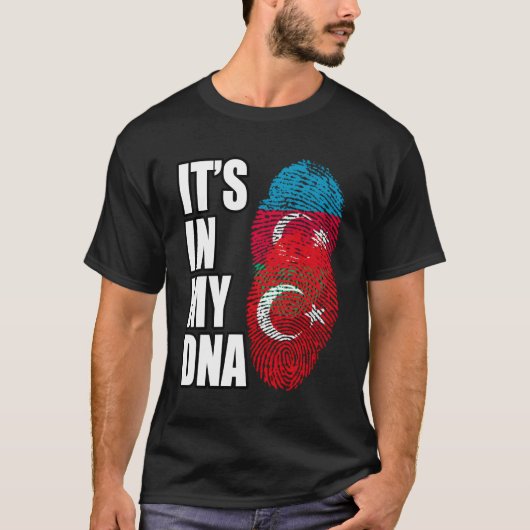 トルコ語とアゼルバイジャンミックス伝統Dnaフラグ Tシャツ (正面)