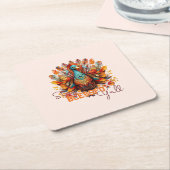 トルコ賛美と一緒にカラフルいる スクエアペーパーコースター (アングル)