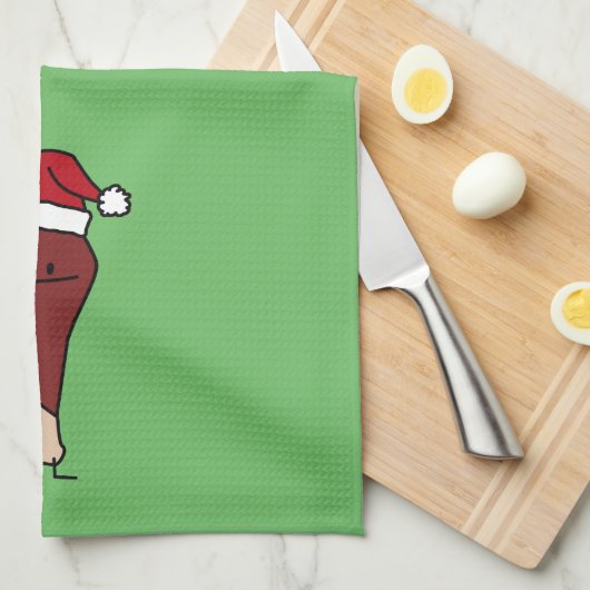 トルコ足身に着けているサンタの帽子のクリスマスの休日 キッチンタオル (四つ折り)
