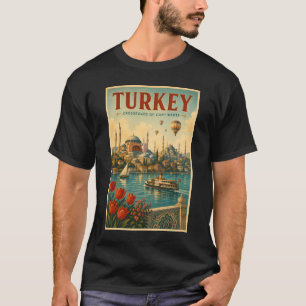 トルコ アヤソフィア ブルーモスク イラスト レトロ Tシャツ