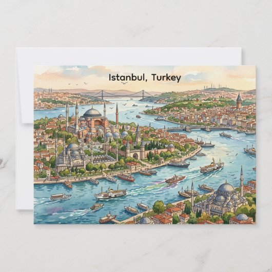 トルコ イスタンブール アヤソフィア 水彩画 カード (正面)