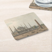 トルコ、イスタンブール、スルタン・アフメドのブルーモスク スクエアペーパーコースター (アングル)