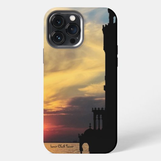 トルコ、イズミルの時計塔の夕日 iPhoneケース (裏面)
