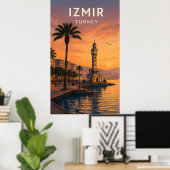 🌅 トルコ イズミル 時計塔と海岸の風景 ポスター (ホームオフィス)