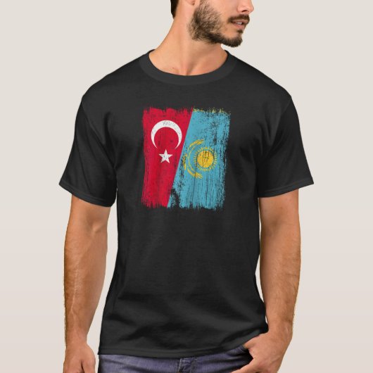 トルコ・カザフスタン半旗トルコ・カザフジャージー Tシャツ (正面)