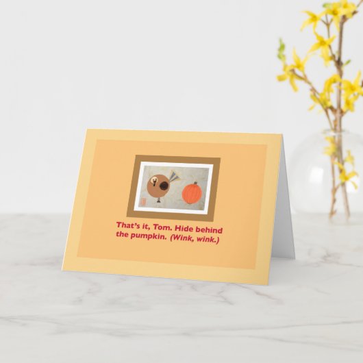 トルコ&パンプキンハユーモアのあるイドトム感謝祭 カード (黄色い花)